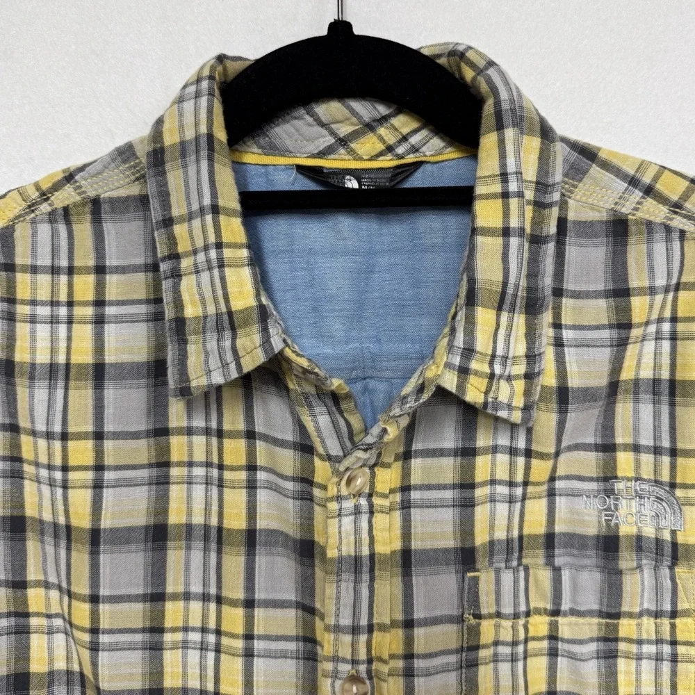 The North Face Men's Sz Medium, Short Sleeve Plaid Shirt Yellow Black Gray Blue